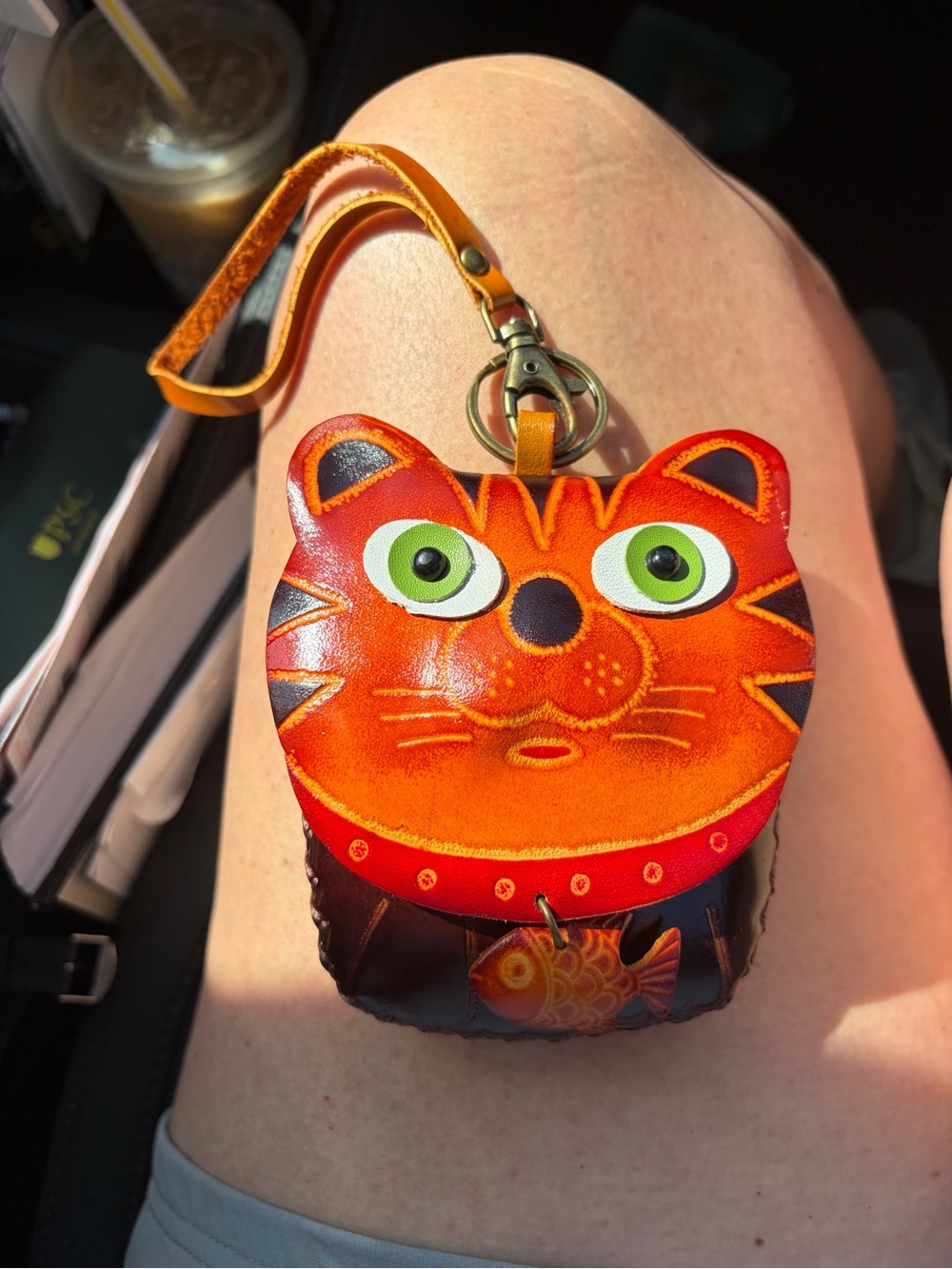 Leather Cat Face Coin Purse